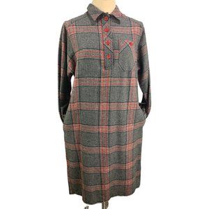 7/8 Millicent California Vintage 1970s Plaid Wool Blend Dress Collared Black Red